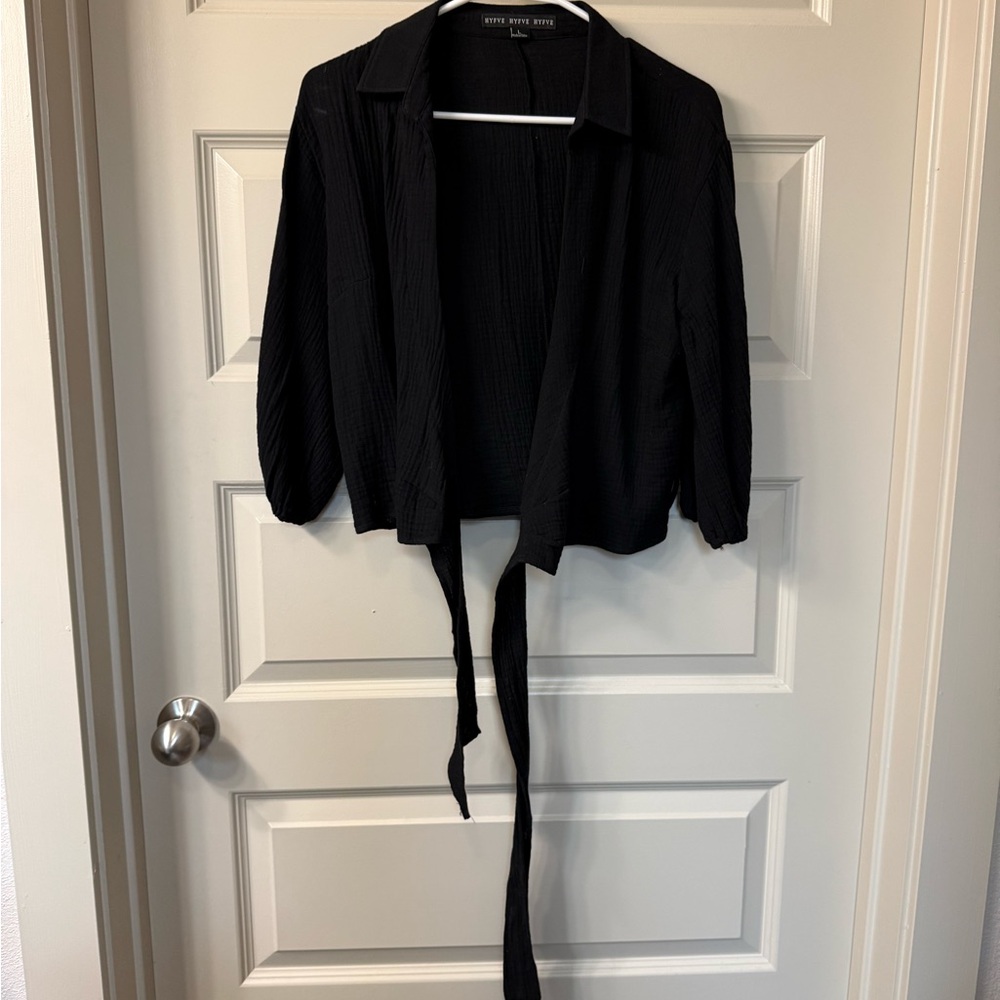 Black Tie-Front Lightweight Jacket